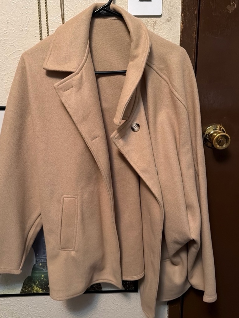 SHEIN Neutral Beige Pea Coat with Notched Collar